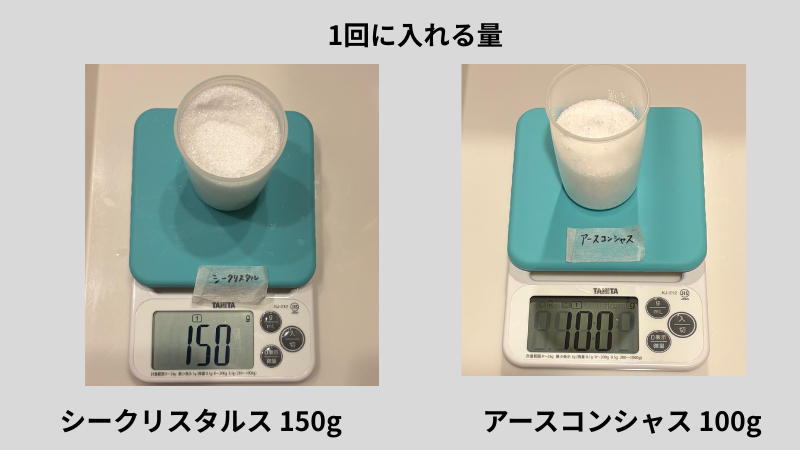 エプソムソルトを150gと100g量って並べたところ