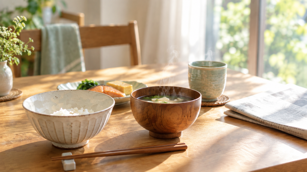 朝の光が差す食卓。食後は腸が動きやすい時間